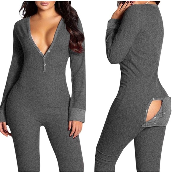 Gray Button-Up Onesie Pajamas - Picture 1 of 3